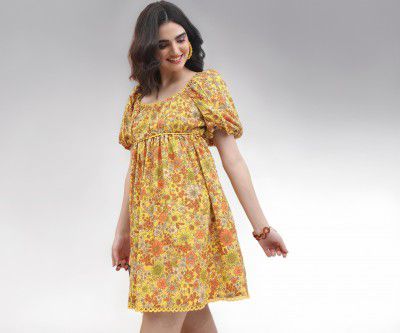 Tokyo Talkies Women's Short Sleeves Square Neck Printed Dresses | Stylish| Casual
