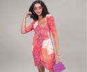 Tokyo Talkies Women's Short Sleeves Sweet Heart Neck Printed Dresses...