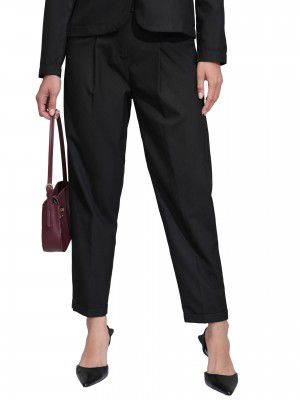 Tokyo Talkies Women's Slim Fit Cropped Trousers | Stretchable Trousers| Mid-Rise