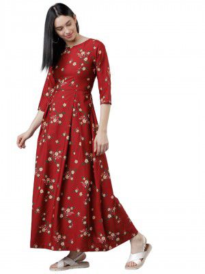 Tokyo Talkies Women's Three-Quarter Sleeves Boat Neck Printed Dresses