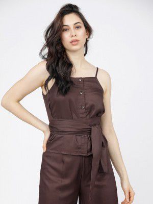 Tokyo TalkiesWomen Brown Tie Up Strappy Top