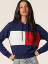 Tokyo Talkies Women Navy Blue & Red Colourblocked Hooded Sweatshirt...