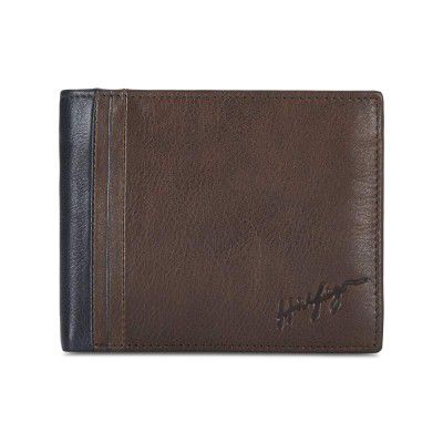 Tommy Hilfiger Brennen Leather Global Coin Wallet for Men - Brown & Navy, 4 Card Slots