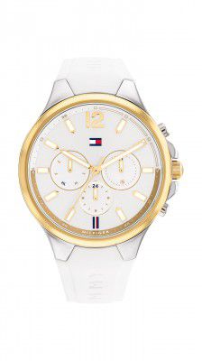 Tommy Hilfiger Sienna Quartz Multifunction Silver Dial White Silicone Strap Watch for Women