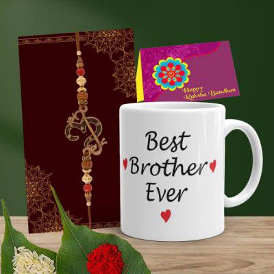 Tonkwalas Mug, Rakhi, Greeting Card, Chawal Roli Pack Set (1 Printed Mug, 1 Rakhi, 1 Greeting Card, 1 Roli Chawal Pack)