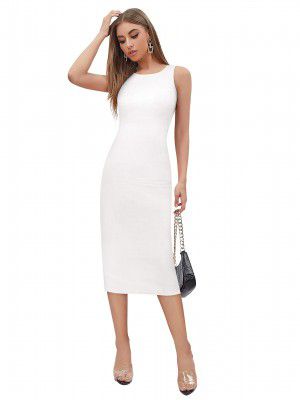 Toochki Dresses for Women | Dress | Women Dress | One Piece Dress for Women Long | Bodycon Dresses | White Bodycon Fit Dress | Midi Length Dress | Lycra Dress | Beach Outfits for Women