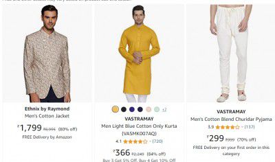 Top Brands Men's Ethnic Wear at Minimum 70% off