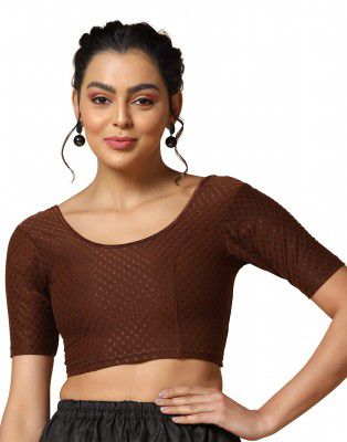 TOPLOT Cotton Blend Lycra Stretchable Round Neck Blouses for Women Readymade (Blouse-5058)