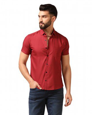 TOPLOT Men's Regular Fit Solid Casual Shirt with Pocket Design with Spread Collar & Half Sleeves