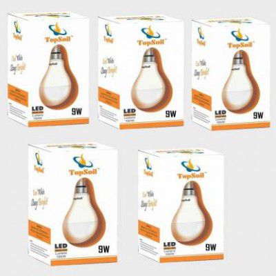 TopSoil 9 W Standard B22 LED Bulb  (White, Pack of 5)