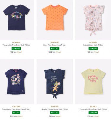 Ajio Loot : Topwear Girl's Clothing Under Rs.199