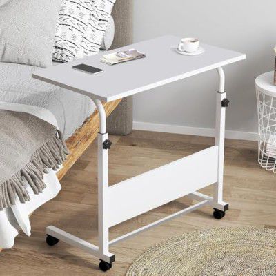 Torche Multipurpose Height Adjustable Movable Table for Computer & Laptop Table with Wheels (Small-Pearl White)
