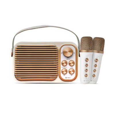 Toreto 20W Bluetooth Speaker with Dual Karaoke Mic, Voice Changer, 10m Range, 6H Playtime, USB/AUX/TF/FM, Type-C Charging (Retro Mini,Rose Gold)