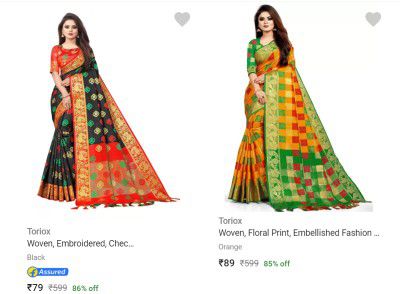 Toriox Women's Sarees @ ₹23