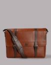 Tortoise 15" Dual Buckle Strap Messenger Bag (Genuine Leather) (Light Brown)...