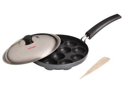 Tosaa Aluminium Non-Stick 12 Cavity Appam Patra with Lid (Black, 21 cm)