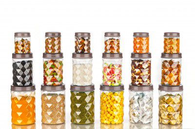 Tosaa Plastic Pet Storage Jar and Container Set of 18 (350ml, 650ml, 1.20ltrs)