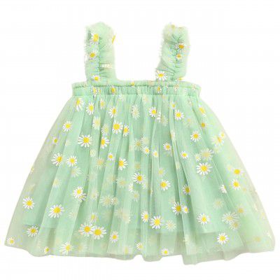 TotzTouch Baby Girls Dress | Frock Cami Strap Flared Printed Net Sleeveless Gown 3 Set (Baby Blue, Pink, Green)