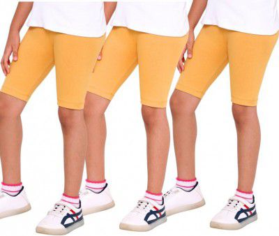 TotzTouch Short For Girls Casual Solid Pure Cotton (Yellow, Pack of 3)