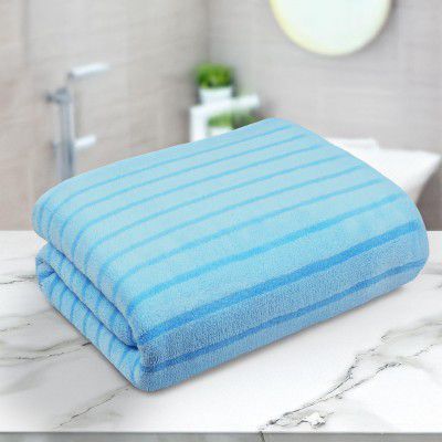 Story@Home Towels for Bath Large Size| Microfiber Towels 400 GSM Set of 1| 70 x 140 cm Blue Stripes|