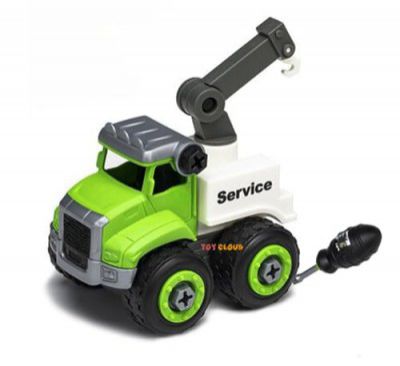 Toy Cloud DIY Do It Yourself Construction Vehicle Play Crane Service Truck with Screwdriver, Unbreakable Plastic Assembly STEM Learning Toy