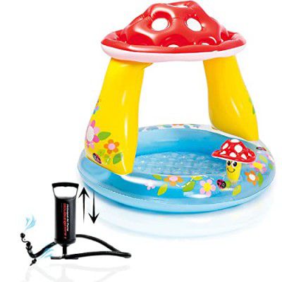 Toy Imagine Combo Mushroom Baby Pool Built-in Shade with Double Quick Air Hand Pump Inflatable Swimming Pool