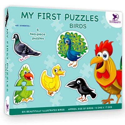 Toykraft 6-in-1 Educational Toys for 2 Year Old, Animal Jigsaw Puzzle, for Kids for Age 2, Baby Toys, 2 Piece Puzzles Age 2, Kids Puzzle for 3 Year Old, My First Chunky Jigsaw Puzzle - Birds