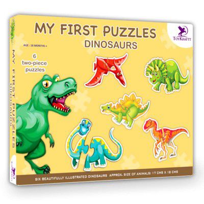 ToyKraft 6-in-1 Educational Toys for 2 Year Old, Puzzles for Kids,Animal Puzzles, 2 Piece Puzzles for Kids for Age 2, Kids Puzzles for 3 Years Old - My First Chunky Dinosaur Jigsaw Puzzle