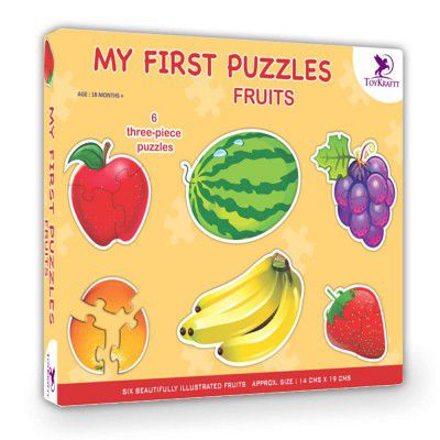 Toykraft 6-in-1 Fruit Puzzles for Toddlers 1-3, Sensory Educational Toys, 3 Piece Puzzles, Kids Puzzle, My First Chunky Puzzle - Fruits