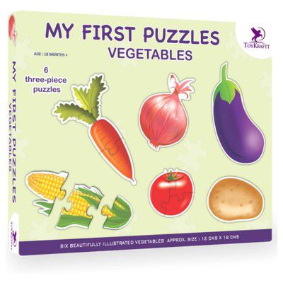Toykraft: Puzzles Game Vegetables, Puzzle for Toddlers Preschoolers, 3 Piece Puzzles for Kids for Age 2, Chunky Puzzle, Montessori Educational Toys, Gift 2 Year Old, My First Puzzle - Vegetables