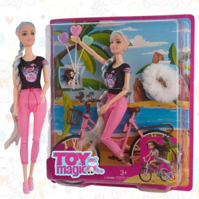 ToyMagic Cycle Adventure Doll|Fully Movable Doll with Trendy Outfit, Matching Bicycle, Colorful Balloons & Beautiful Braided Hair|Outdoor PlayI Fashionable I Creative Play| Safe & Durable for Ages 3+