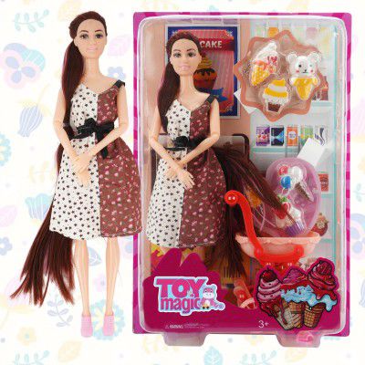 ToyMagic Delicious Series Doll Playset | Includes Doll, Dessert Cart, Cupcakes & Ice Cream Toys
