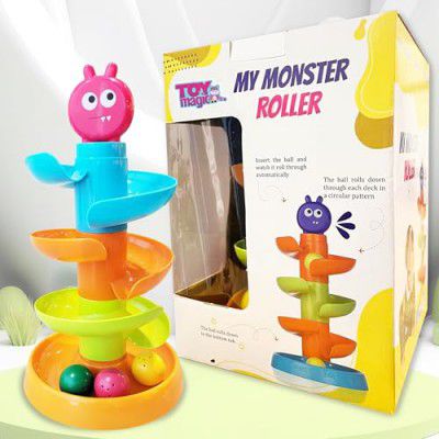 ToyMagic Monster Roller Swirl N' Roll Ramp |5 - Level Withh 3 Ball Drop and Roll Swirling Tower