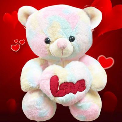 ToyMagic Rainbow Colored Teddy Bear Soft Toys with Red Love Heart