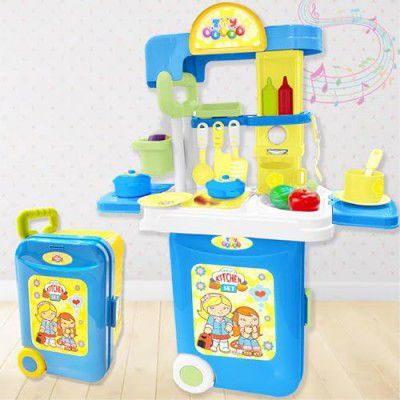 ToyMagic Trolly Kitchen Set for Kids|Portable Pretend Play Toys for Kids with Suitcase |Kitchen Set Toy with Light & Sound Battery Operated |Role Play Cooking Kitchen Set Kids Toys for 3+ Year Girls