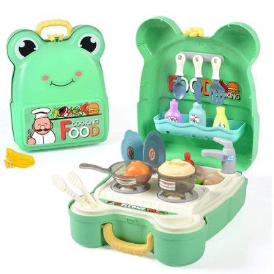 Toys Bhoomi Cute Portable Kitchen Set Carry Case for Boys Girls Travel 31 Pieces Role Play Toy with Double Strap