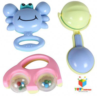 Toys Bhoomi Infant and Toddlers Bright and Colorful 3 Piece Baby Musical Rattle Playset - BPA Free, 100% Safe & Non-Toxic