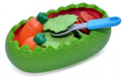 Toys Bhoomi Plastic Watermelon Salad Bowl with Role Play Food Vegetables & Spoon Toy for Kids - 18 Piece Set- Multicolour