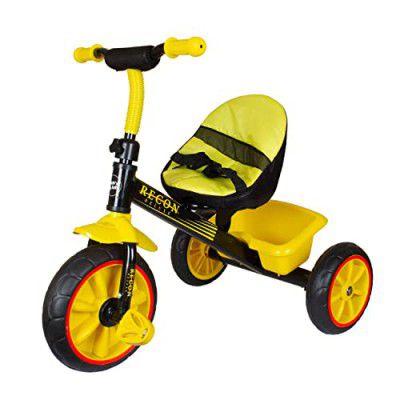Toys Treasure Tricycle with Cushioned Seat, Storage Basket and Safety Belt for Toddlers (Yellow)