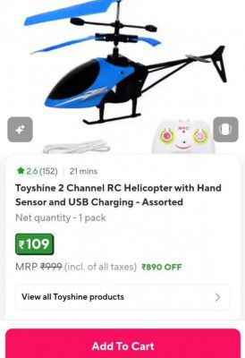 Toyshine 2 Channel RC Helicopter with Hand Sensor and USB Charging - Assorted