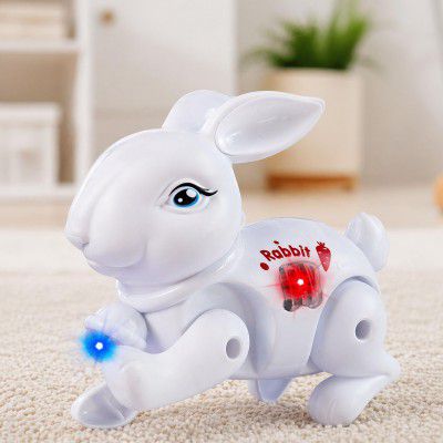 Toyshine Battery Operated Cute Interactive Walking Rabbit with Light & Sound Cuddly Electronic Pet Educational Features Toy for Kids - White