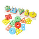 Toyshine Kids Wooden Angle Geometric Blocks Stacker Shape Sorter Column Puzzle Stacking Set - 5 Columns...