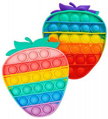 Toyshine Pack of 2 - Light Strawberry and Dark Strawberry- Fidget Popping Sounds Toy, BPA Free Silicone, Push Bubbles Toy for Autism Stress Reliever, Sensory Toy Pop It Toy