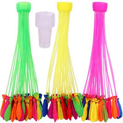 Toyshine Water Balloons Holi For Kids Boys And Girls, Latex With Refill Hose, Three Bunches Balloons Games Swimming Pool Outdoor Fun Magic Water Balloons (111 Pieces Balloons), Multicolor