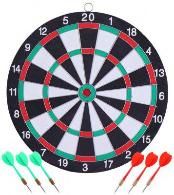 Toyshine Wooden Double Sided 12 inch Dart Board Family Game Set with 4 Steel Tip Needle for Kids and Adults 