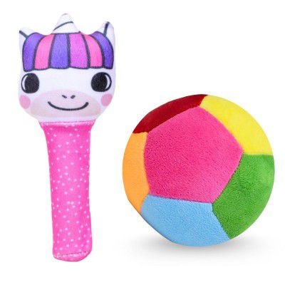TOYTALES Unicorn Baby Rattle Set Soft Hand Rattle & Plush Sound Ball Toy for Newborns 