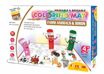 TOYZONE Farm Animals & Birds Coloring Mat | Reusable and Washable |Colouring Mat for Kids 3+ Years