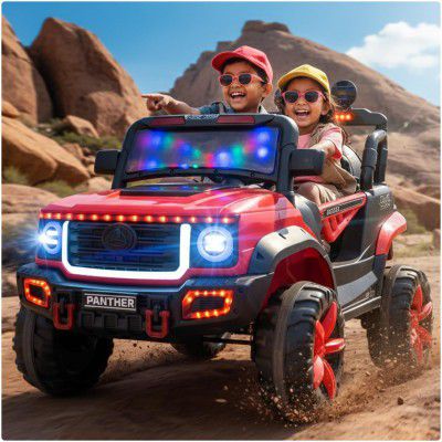 Toyzone Panther Electric Jeep (Red) | 12V Rechargeable Ride on with 5Ah Battery | 6M Battery Warranty | Age 3-10 Years, Upto 50 kg
