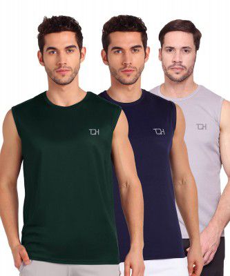 TQH Solid Men Round Neck Sleeveless T-Shirt - Pack of 3