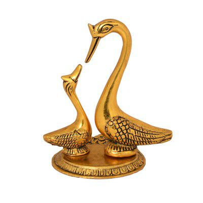 TR7 Metal Swan Set Statue Pair of Kissing Duck Decorative Showpiece Hans Ka Joda (Golden - 15x14x9 cm)